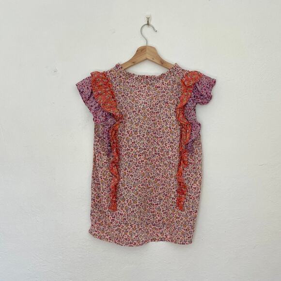 Ann Taylor – Petite Pink Ditsy Floral Ruffle Blouse - Picture 3 of 11